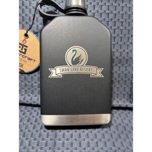 NIB Tempercraft 8oz Stainless Flask w/ Swan Lake Golf Resort Black NIB